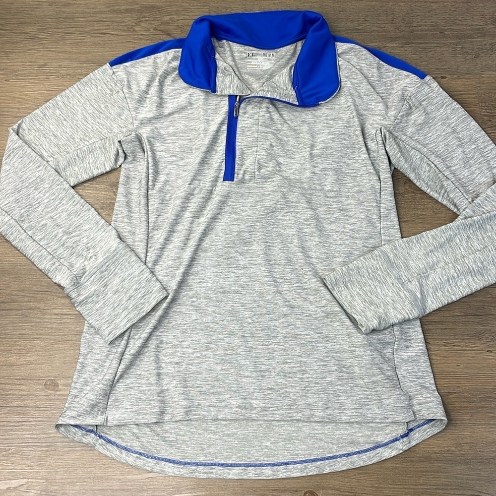 Under Armour Heather Gray and Royal Blue Quarter-Zip Sweatshirt